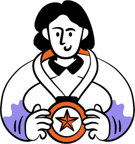 Illustrated person holding a star medal, symbolizing top performance and success in search engine optimization.