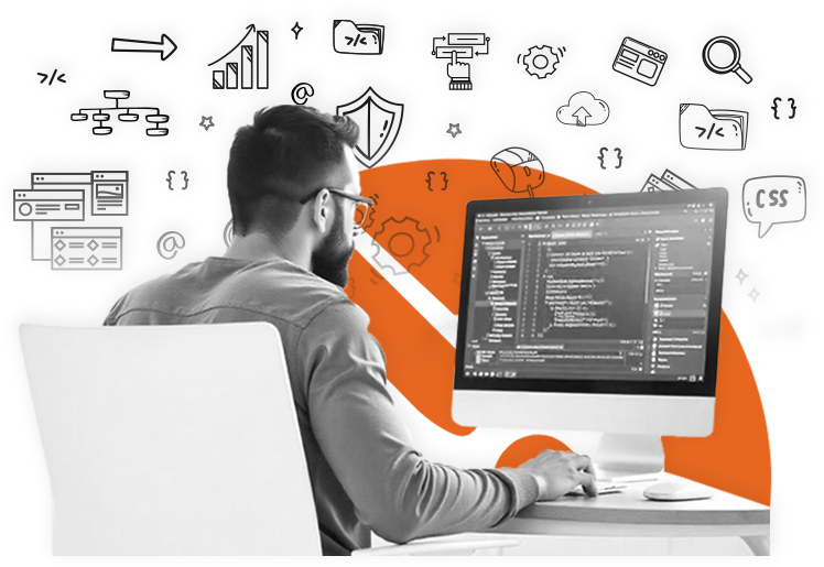 Developer working on code at a computer representing professional website development services