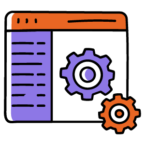 Illustrated browser window with gears, symbolizing technical optimization in search engine optimization.